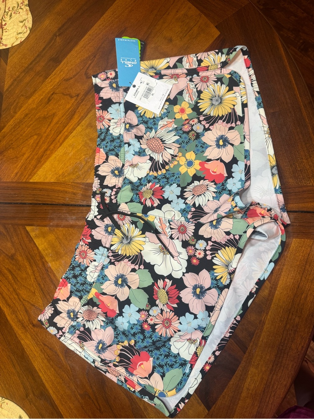 O'Neill Black Floral Active Shorts with Multicolor Blooms